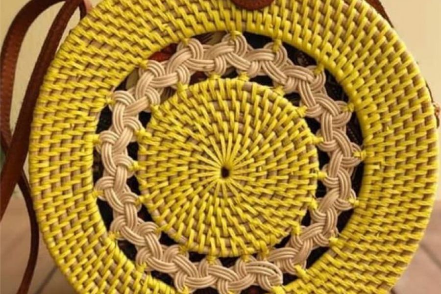 Rattan Bags Yellow with Beige Design